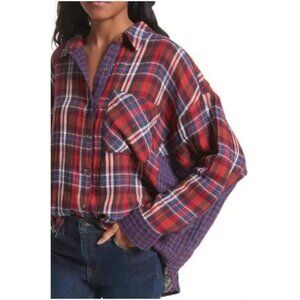 FREE PEOPLE Women's Dolman Sleeve Plaid Front Pocket Shirt Size XS